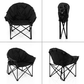 Giantex Portable Camping Chair, Moon Saucer Chair, Outdoor Folding Chair with Soft Padded Seat, Lawn Chair with Cup Holder and Carry Bag, Black