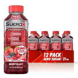 SueroX Sugar Free Sports Drink for Hydration and Recovery, Electrolyte Hydration Drink with 8 Ions, Zero Calorie Sports Drinks, Berry Blast, 21.3 Fl Oz, 12 Count