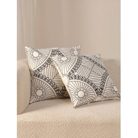 Glamm Texa Abstract decor Cushion Covers White And Gray 45cm x 45cm Soft Cotton Pillow Cases Set Of 2 Decaritive Gift