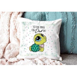 PR Print Royal Decorative Cushion Animals with Love Saying - Ich Bin immer für Dich da - Schildkröte/Ich Liebe Dich/Gift for Boyfriend, Girlfriend / 40 x 40 cm / White - Fluffy Including Filling