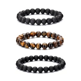 MOROTOLE Mens Bracelet Tiger Eye Mens Bead Bracelet Bracelet Adjustable Stretch Lava Rock Bracelets Set Black Crystal Beaded Bracelets for Men Teen Boys Gifts Beaded Tigers Eye Bracelets Men