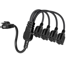 1 to 4 Power Extension Cord Y Splitter, 3-Prong Heavy Duty Indoor Outdoor Cable Outlet Protector, NEMA 5-15P to NEMA 5-15R, Y-Type 3 Outlet Extension Cord for Home, Room, Office (20 Inch)