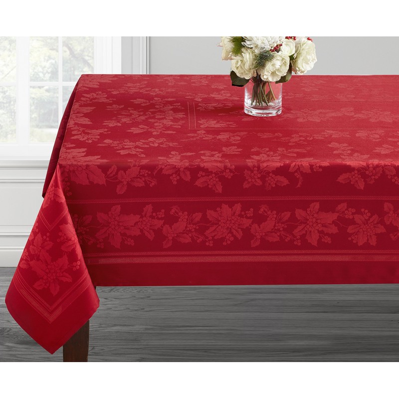 Holiday Elegance Engineered Jacquard Christmas Tablecloth (RED, 60" X 120"