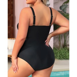 Daci Womens Front Cross Plus Size One Piece Swimsuits Tummy Control Keyhole Bathing Suits Swimwear, Black, 24 Plus