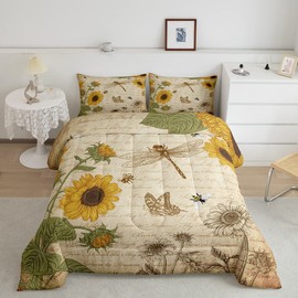 Dragonfly Bedding Sets King Botanical Floral Comforter Set Sunflower Bedding for Boys Girls Vintage Style Duvet Insert Wild Animals Dragonfly Quilt Field Floral Fresh Natural Pastoral Spring Bedding