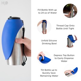 Portable Dog Water Bottle, 24 oz, Stainless Steel, Convenient Pet Water Dispenser, Collapsible Travel Bowl, Walking, Hiking, and Outdoor Activity, Compatible with Various Pets, Houd2Go (Green, 24oz)