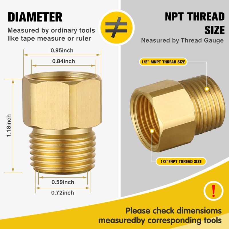 [2-Pack] APLWY 1/2" Female NPT x 1/2" Male NPT Brass