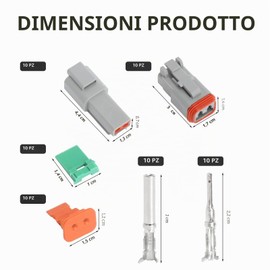 TNSLAND Set di 10 connettori tedeschi per auto, 2 poli, impermeabili, spina tedesca a 2 poli, durevoli, PA66, spina DT compatibile per auto e moto, spina serie DT 2 pin