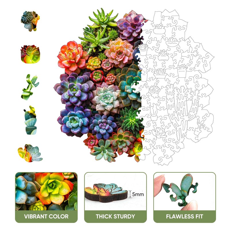Mys Aurora Succulent Wooden Puzzles for Adults, 200 Piece Unique