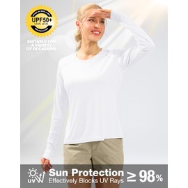 Women's UPF 50+ Sun Shirts Long Sleeve UV Protection Rash Guard Lightweight Quick Dry Workout Hiking Tops for Women White
