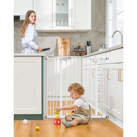 InnoTruth 29-39.6”Baby Gate for Stairs,36" Extra Tall Dog Gate for The House,Dual-Lock Safety and One Hand Opening Design,Kid Gate for Doorways,Kitchen,Room,Wall-Friendly Pressure Mounted, Pure White