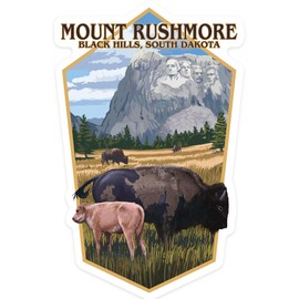 Die Cut Sticker Black Hills, South Dakota, Bison Grazing, Contour Vinyl Sticker 1 to 3 inches (Waterproof Decal for Cars, Water Bottles, Laptops, Coolers), Small