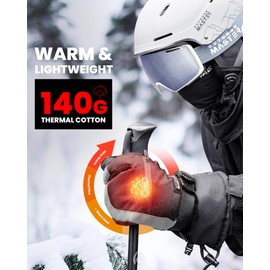 OutdoorMaster 3-Finger Ski Gloves for Women & Men, Waterproof & Windproof Ski Mittens, Winter Warm Snowboarding Gloves with Double-Pocket