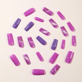 EYZOTSF Press on Nails Medium Square Shaped Acrylic Medium Square Shaped False Nails with Designs Artificial Short Coffin Fake Nails with Charms Glue ons Fingernails for Women Girls(A90102)