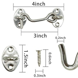 SZXMDKH Cabin Hook, Eye Latch & Bolt for Door Locks, Window Stay Silent Holder, Stainless Steel, 75 mm, Silver