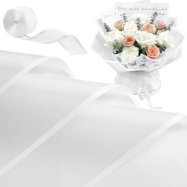 CLUEWR 20 Sheets Flower Bouquet Wrapping Paper, Waterproof Floral Packaging Paper with Ribbon Florist Supplies, 22.8 x 22.8 Inches (White)