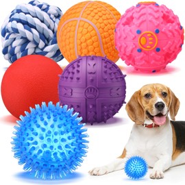 Soulchen 6 Pack 3.5'' Interactive Large Dog Squeaky Toy Balls Assorted Puzzle Spiky Ball for Clean Teeth and Training, Fetch Toys for Large Dogs, for Puppy Chew and Teething