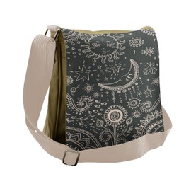 Lunarable Sun and Moon Messenger Bag, Celestial Boho Mandala, Unisex Cross-body