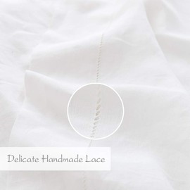 Simple&Opulence 100% Belgian Linen Sheet Set Handmade Hemstitch White Queen Size Bed Sheet-4 Piece (1 Flat Sheet+1 Fitted Sheet+2 Pillowcases)-Natural Flax Farmhouse Bedding