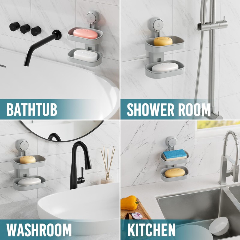 TAILI Double Layer Soap Dish Holder Suction Cup, Strong Sponge