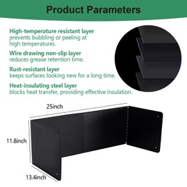 Black Large 4 Sided Splatter Guard for Frying Stove Top,Oil Splash Guard Cooking for Stove,Non Stick Foldable Splatter Screen for Stove Top