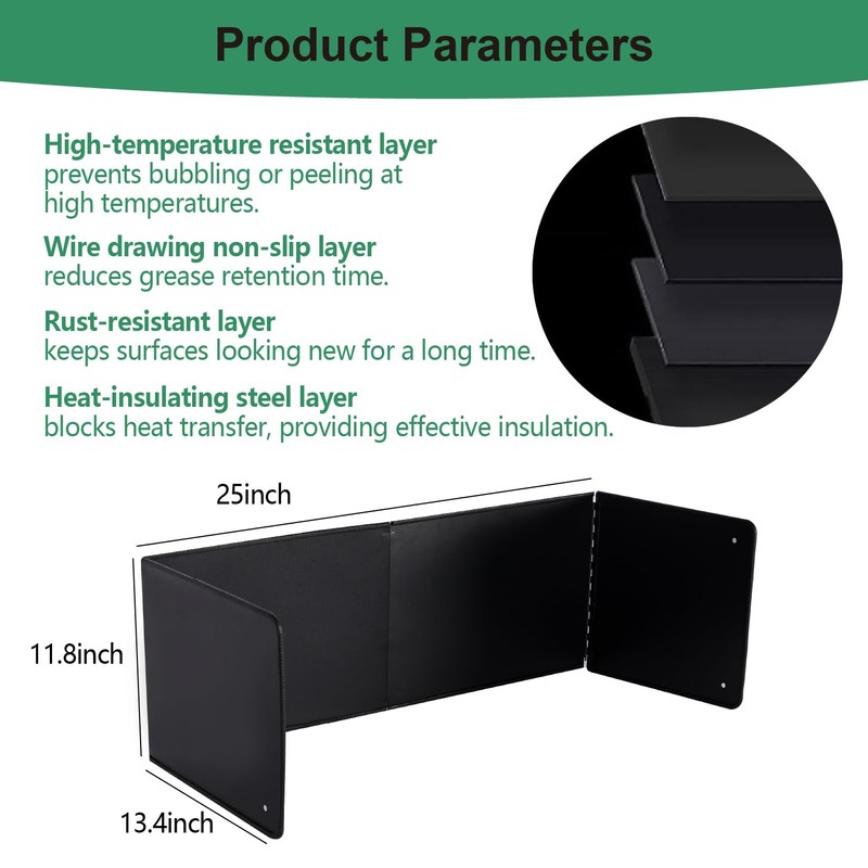 Black Large 4 Sided Splatter Guard for Frying Stove Top,Oil