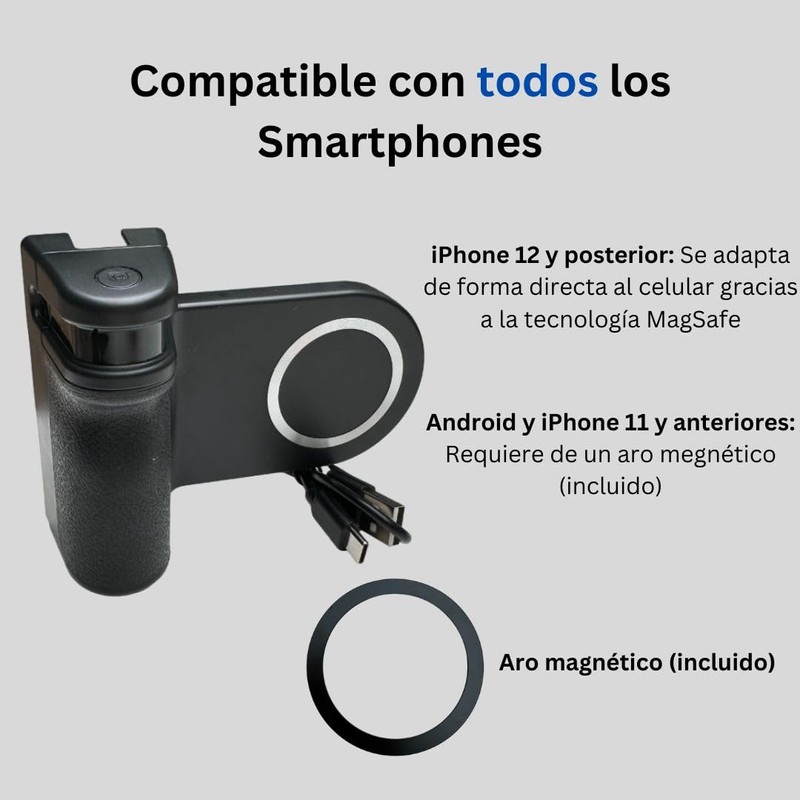 Mango Magnético para Smartphone | Estabilizador de Cámara y Soporte