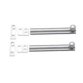 QCAA Solid Brass Surface Bolt, 4", Satin Nickel, 2 Pack, Made in Taiwan