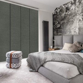 GoDear Design Adjustable Sliding Panel Track Vertical Blinds for Windows 45.8"- 86" W x 96" H, Extendable Patio Door Blinds for Sliding Doors, Shimmering Trimmable Fabric Panel, Semi-Privacy, Obsidian