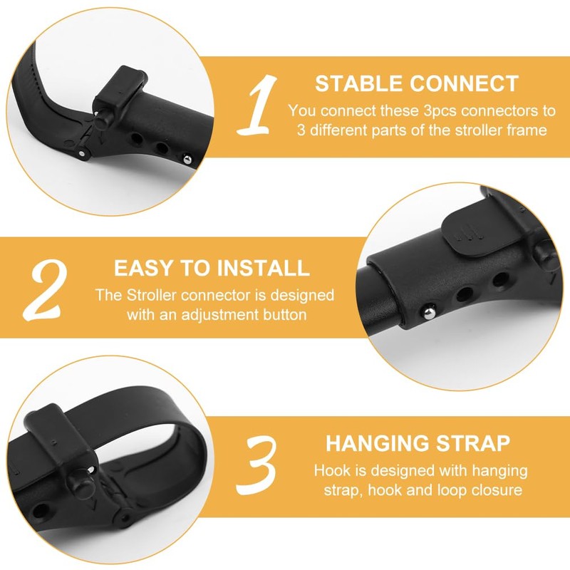 Faddare 3pcs Stroller Connector with 2pcs Stroller Hook, Connector for