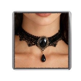 GRAEEN Gothic Black Lace Choker Necklaces Royal Court Vampire Chokers with Rhinestone Pendant Halloween Lace Clavicle Necklace Jewelry for Women(A1-Black)