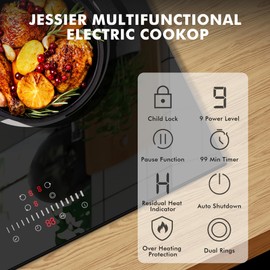 Jessier Electric Cooktop 24 Inch - 3 Burner Bulit-in Electric Ceramic Cooktop, Radiant Ceramic Stovetop with 9 Heating Level, Timer, Safety Lock, 5200W 220-240V Hard Wire Sensor Touch Control(No Plug)