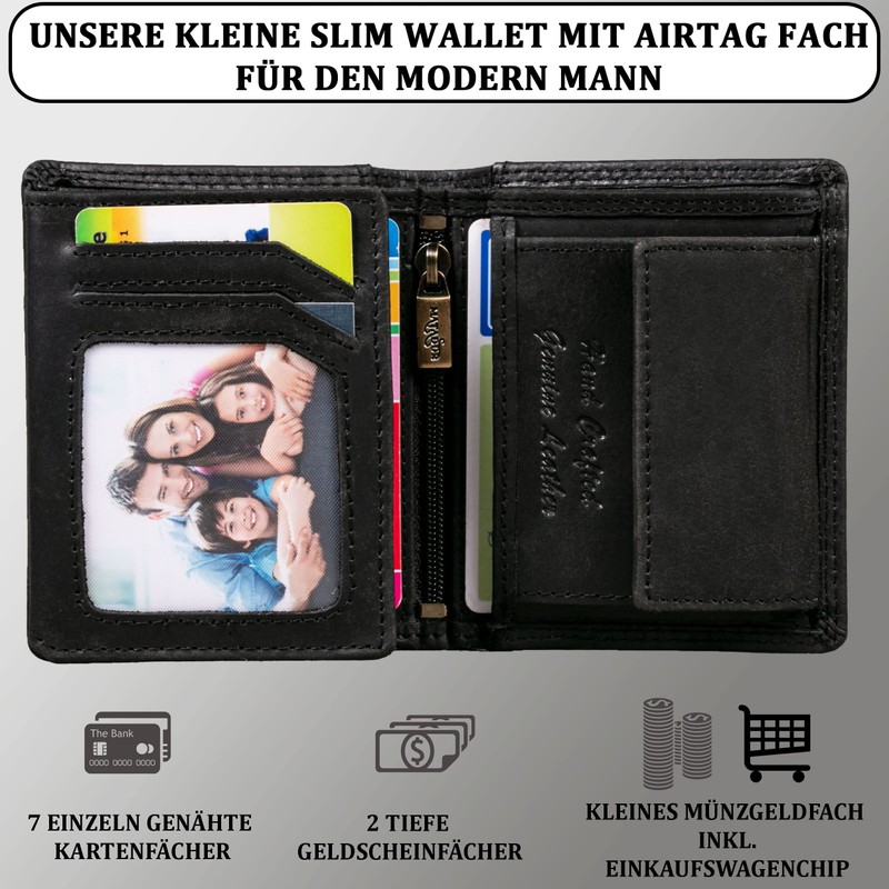MATADOR Men's Leather Wallet with AirTag Compartment, Nappa Black, Modern