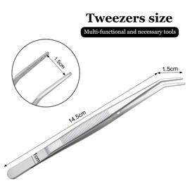 FTONOM5 Precision Stainless Steel Tweezers - Professional Grade Long Anti Slip Crafting Cooking Tools with Curved & Serrated Bent Tips Multipurpose Forceps for Jewelry Sewing Machine Aquarium Garden