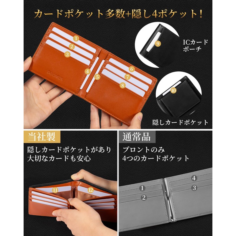 DOOMUS Men's Bi-Fold Japanese Tochigi Leather Bi-fold Wallet for Men,