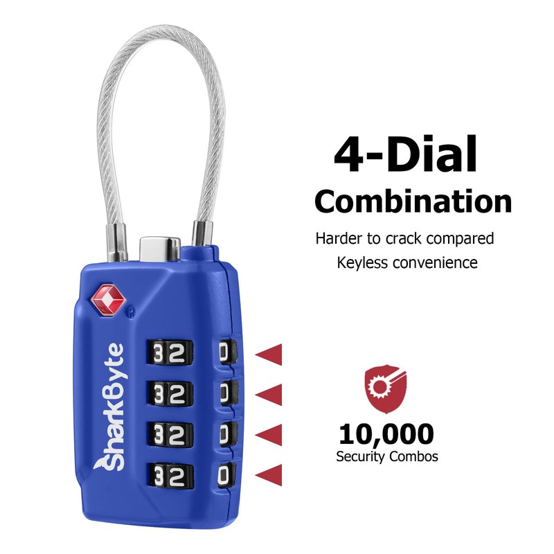 SharkByte TSA Suitcase Locks - 4-Dial Security Travel Combination Padlock,
