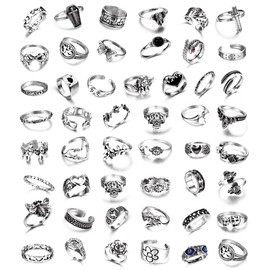 MILACOLATO 49PCS Vintage Silver Punk Rings Knuckle Rings Set for Men Women Snake Cross Flower Chunky Rings Open Adjustable Goth Punk Hip Hop Cool Midi Stackable Rings Pack