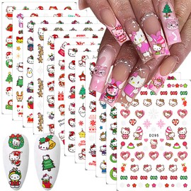 Christmas Nail Art Stickers Decals 3D Self-Adhesive Cute Nail Stickers Winter Xmas Nail Design Kawaii Nail Chrams Cute Cartoon Nail Decals for Women Girls DIY Manicure Decoration 12 Sheets
