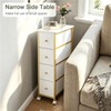 Narrow Side Table with 4 Fabric Drawer, Slim BedsideTable for