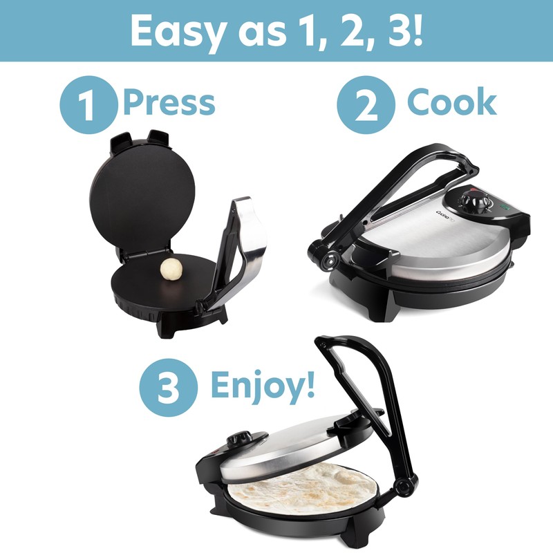 CucinaPro Electric Tortilla Maker - 10" Roti, Flatbread, Non-Stick Cooking