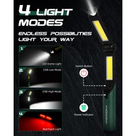HOODINK 2-Pack Rechargeable LED Work Lights with 4 Light Modes,Foldable and Portable Flashlights with Magnetic Base, 360° Rotatable Hook, Ideal for Camping, Reading, Hiking, Car Repairing,YL3098-2