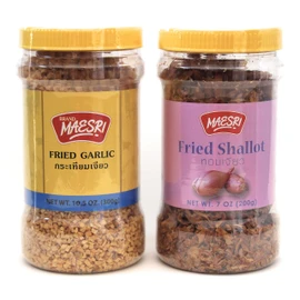 Maesri Fried Shallot & Fried Garlic Combo Pack, Ingredient & Garnish widely used in Asian Cooking, 7 Ounce & 10.5 Once Jar, 2 Piece Assortment