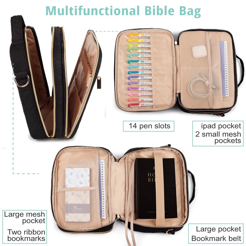 Bunnychill 2 Compartment Bible Cover for Women,Large Bible Case with