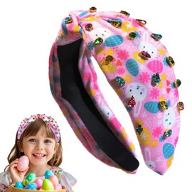 OCOUYVD Easter Headbands for Women Girls Easter Egg Headband Crystal Jewel Embellished Wide Knotted Headband Spring Holiday Easter Accessories