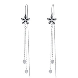 Threaded Earrings 925 Sterling Silver Flower Tassel Long Charm Dangle Drop Earrings Jewellery Gifts for Ladies Ladies, Sterling Silver, Crystal, cubic zirconia