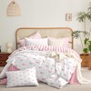 Bow Duvet Cover Queen Size Pink Striped Heart Bedding Set