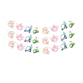 Sursurprise 3Pcs Golf Tee Time or Tea Party Gender Reveal Decorations, Pink Blue Golf Tea He or She Gender Reveal Banner, Sports Theme Baby Shower Signs Decor Party Supplies