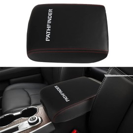 LEXLEY Center Console Pad Armrest Box Cover Waterproof Anti-Scratch Leather Protector Covers for Nissan 2013-2021 Pathfinder-Red Stitches