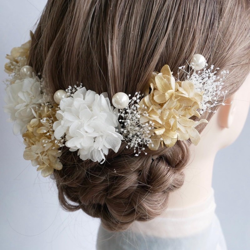 [Lomeri] Romeri Hair Ornament, Blush Grass, Hydrangea and Pearl, 12