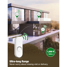 AIDA Lighted Wireless Doorbell for Home, Waterproof Battery Doorbell 1,000ft Range, 5 Volume Levels with 58 Doorbell Chimes & LED Flash (White, Doorbell with 1 Button & 1 Receiver)
